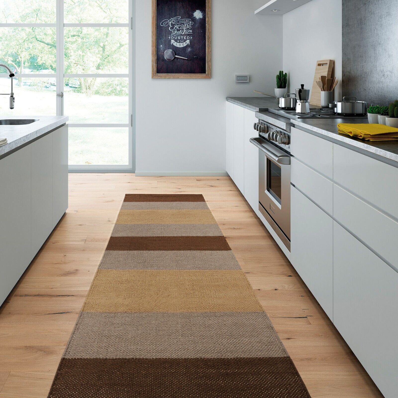 Tappeto Cucina Bagno Puro Cotone Morbido Assorbente Scendiletto Intrecciato a Mano Marrone 55x280 cm - 4