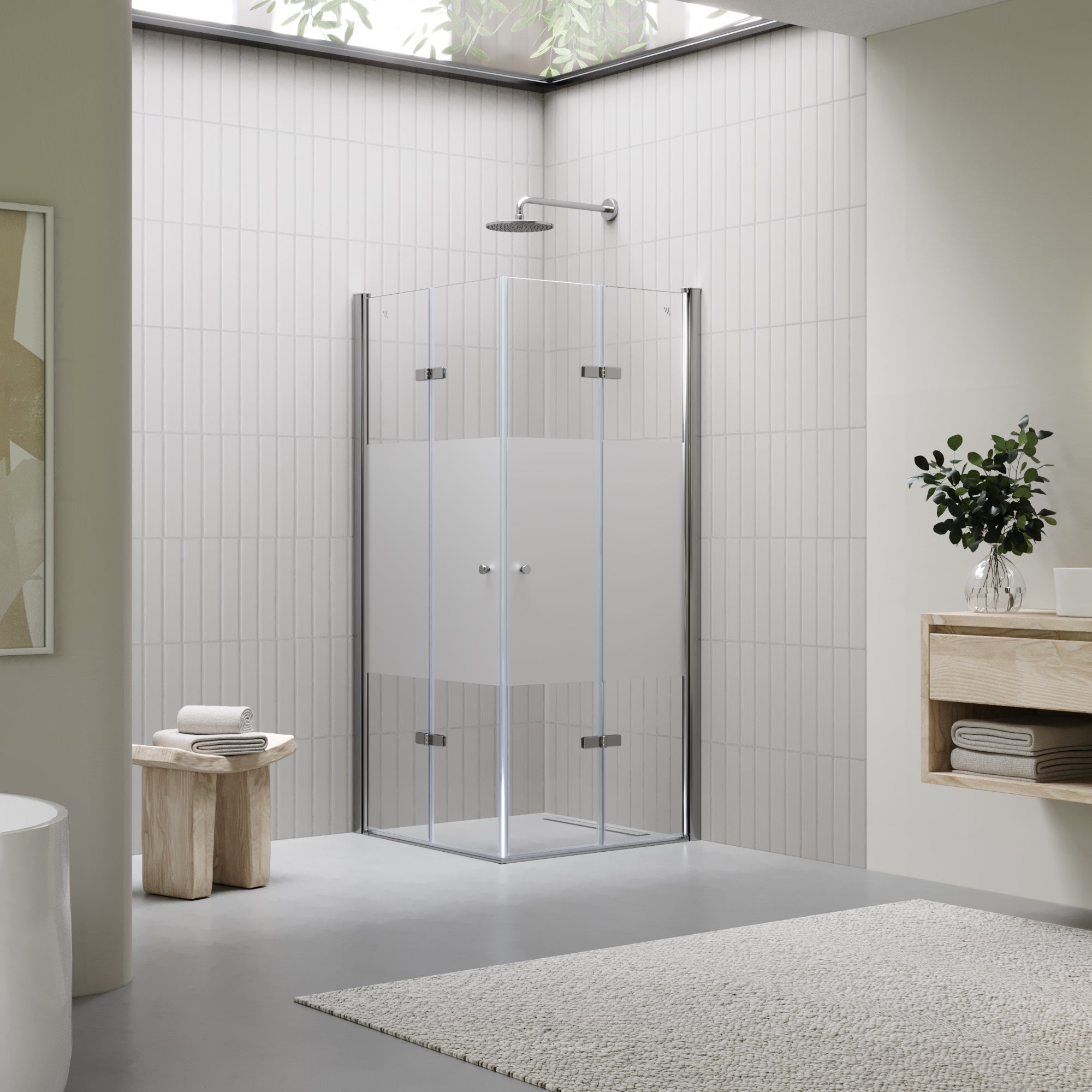 Moments Of Glass  Mampara De Ducha Emma 70X85x180cm, No Reversible, Puertas Plegables, Ajuste 68.5-70.5X83.5-85-5Cm, Cristal Templado Parcialmente Satinado 6Mm , Leroy Merlin