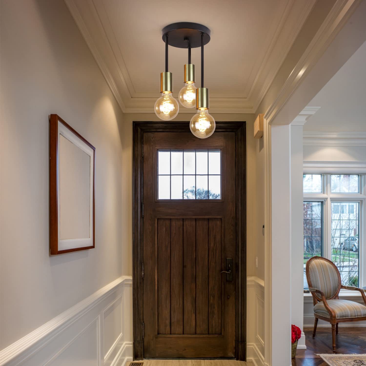 NETTLIFE 3-punktowa lampa wisząca E27 w stylu vintage, czarne złoto, z nowoczesnym żyrandolem industrialnym do kuchni, salonu, baru, maks. 25W - 7