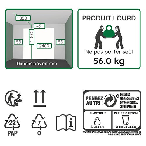 Porte de garage basculante manuelle META débordante avec portillon - H200 x l.240 cm blanc - 8