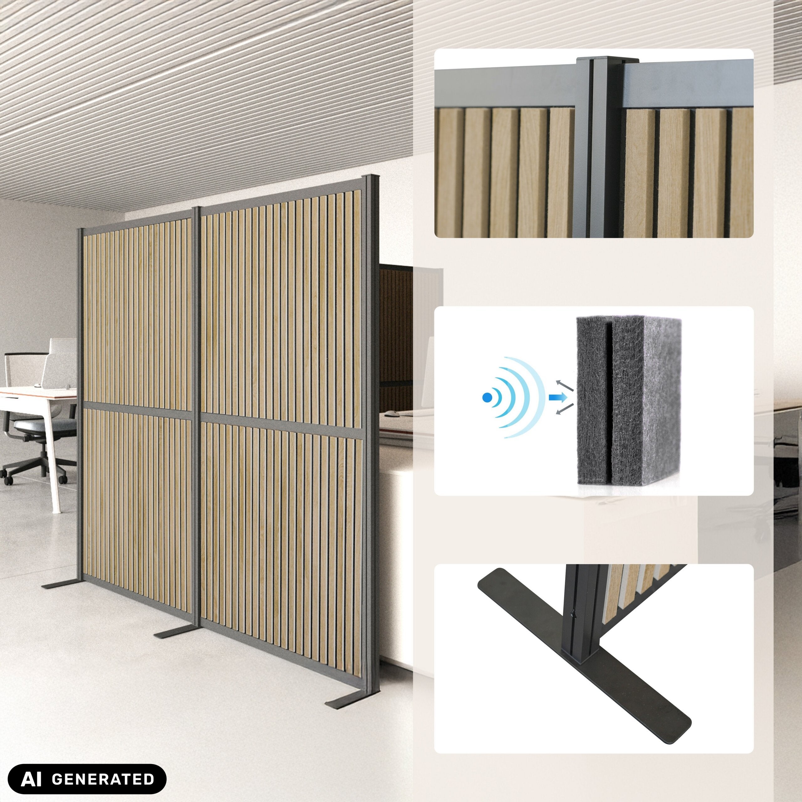 Ścianka akustyczna / ścianka działowa FLEXMIUT MODUL 167x192 PET brązowa / czarna hjh OFFICE - 2