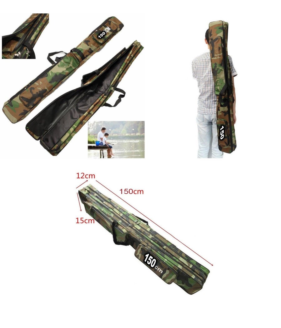 Borsa Per Canne Da Pesca In Tessuto Oxford Verde – 123 Cm – Custodia Per 5 Canne E Mulinelli – Regalo Per Pescatori