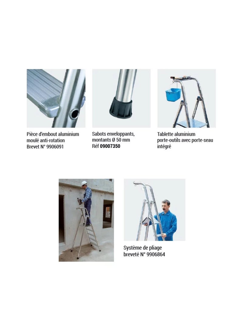 TUBESCA-Comabi - Escabeau aluminium grande plateforme Probat – 4 à 12 marches - 4