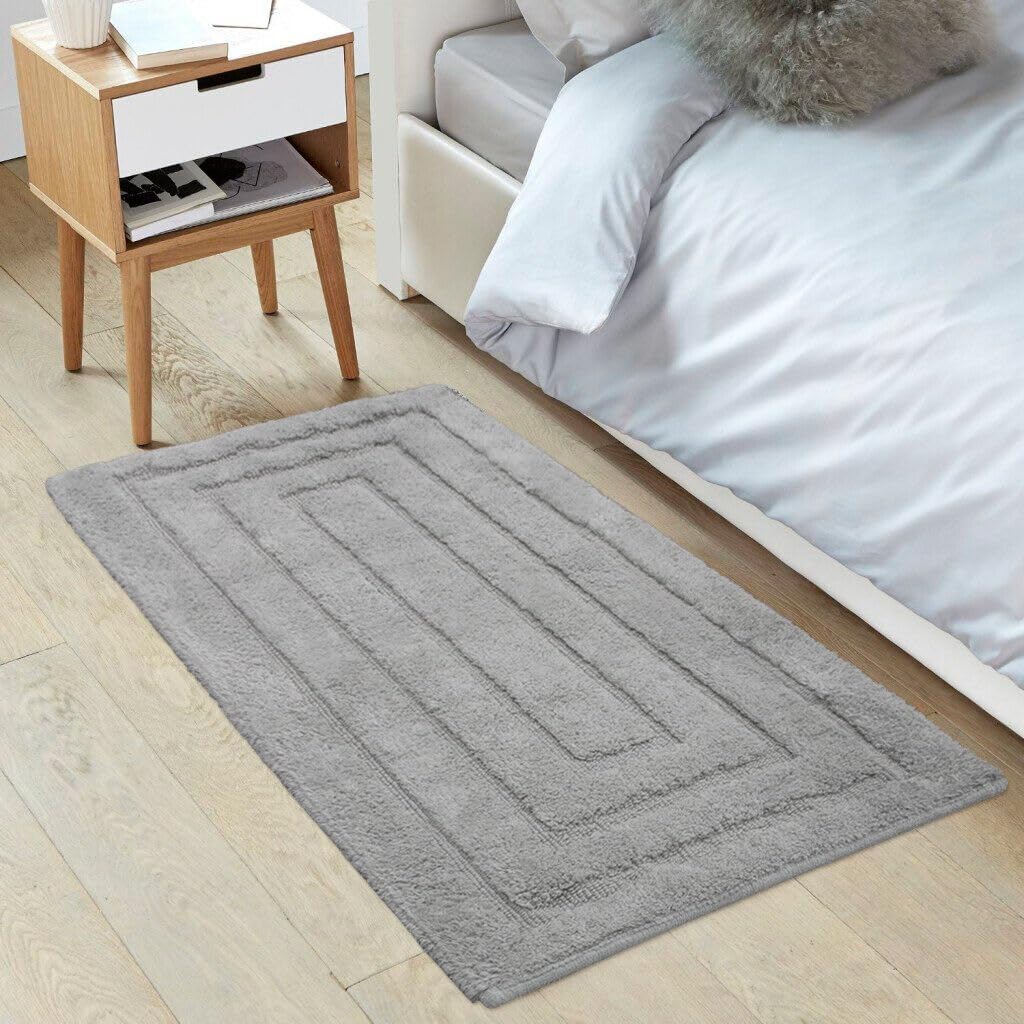 Tapete De Banho Em Algodão Puro 50x110 cm Elegante Luxuoso Macio Tapete De Cabeceira Antiderrapante Cinzento - 4