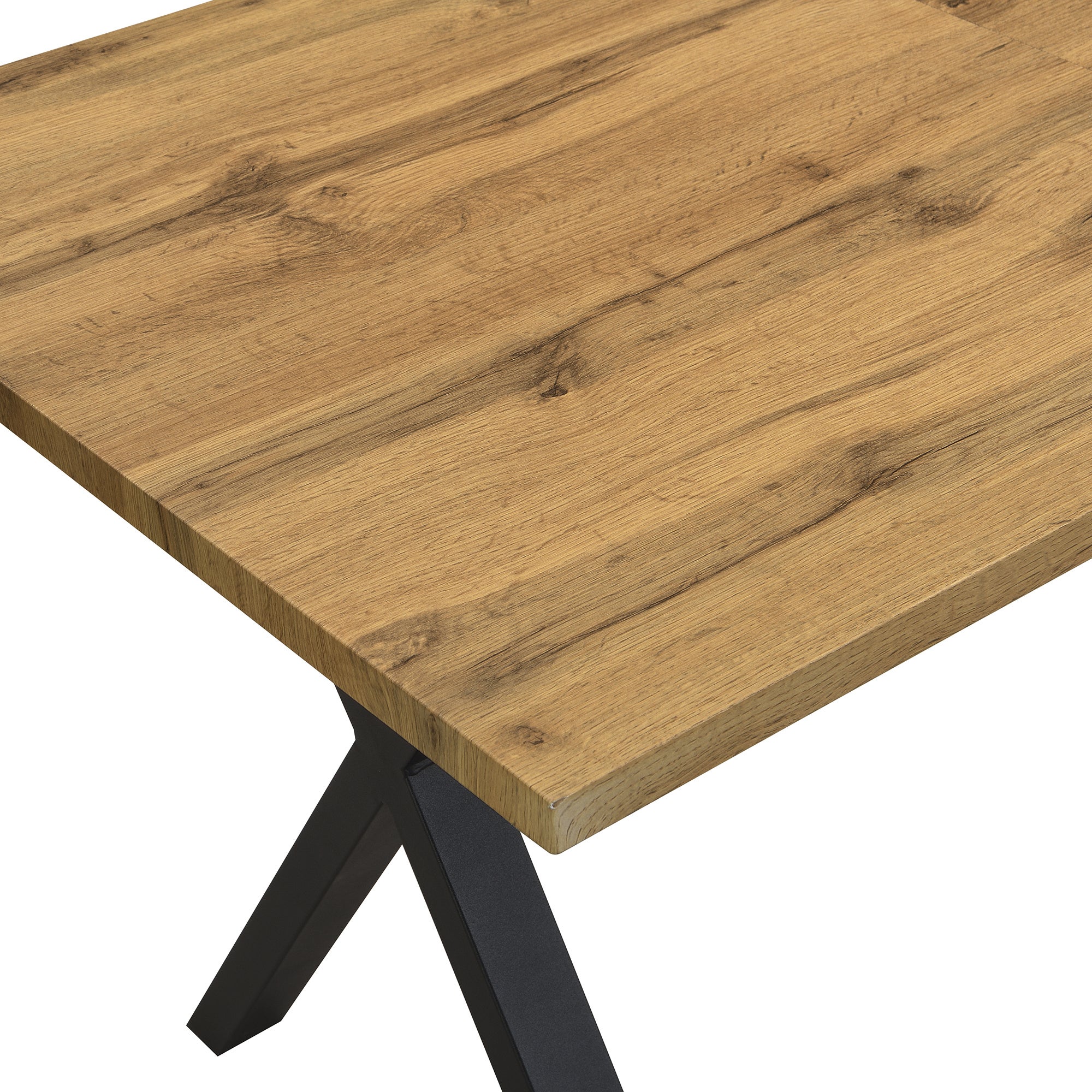 Table à manger 6 couverts, bois MDF + métal, noir & chêne, 140 x 80 x 76 cm - 10