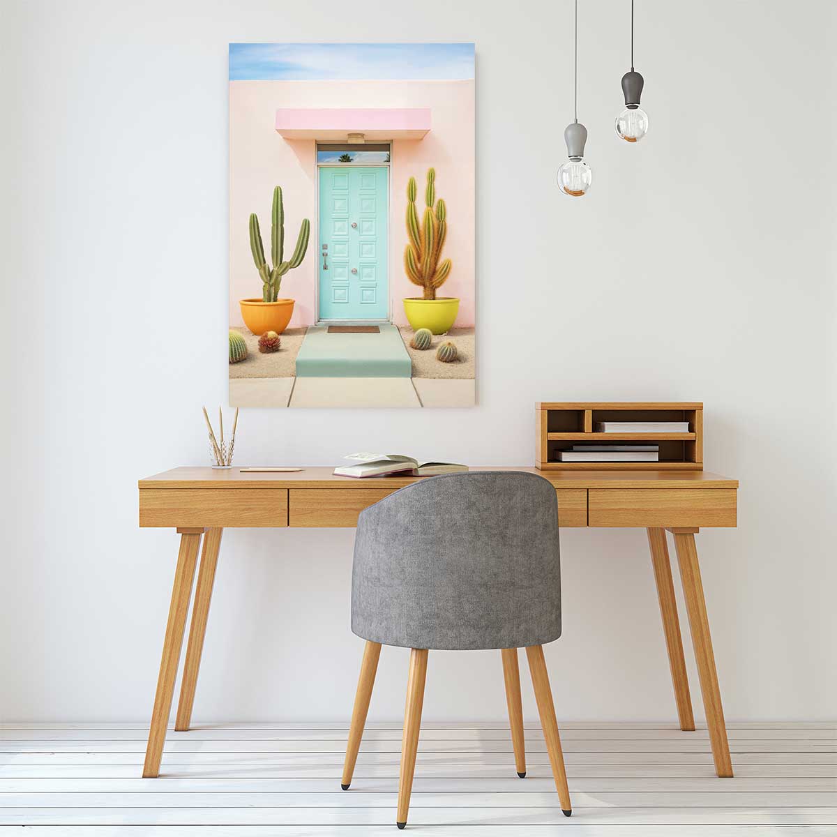Tableau pour decoration porte bleue palm springs - 60x90cm - 2