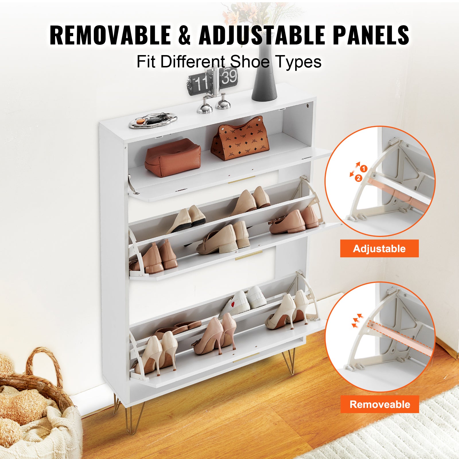 Meuble à chaussures 3 tiroirs rabattables,SucceBuy organiseur autonome pour talons,bottes,pantoufles,pour entrée et salon - 8