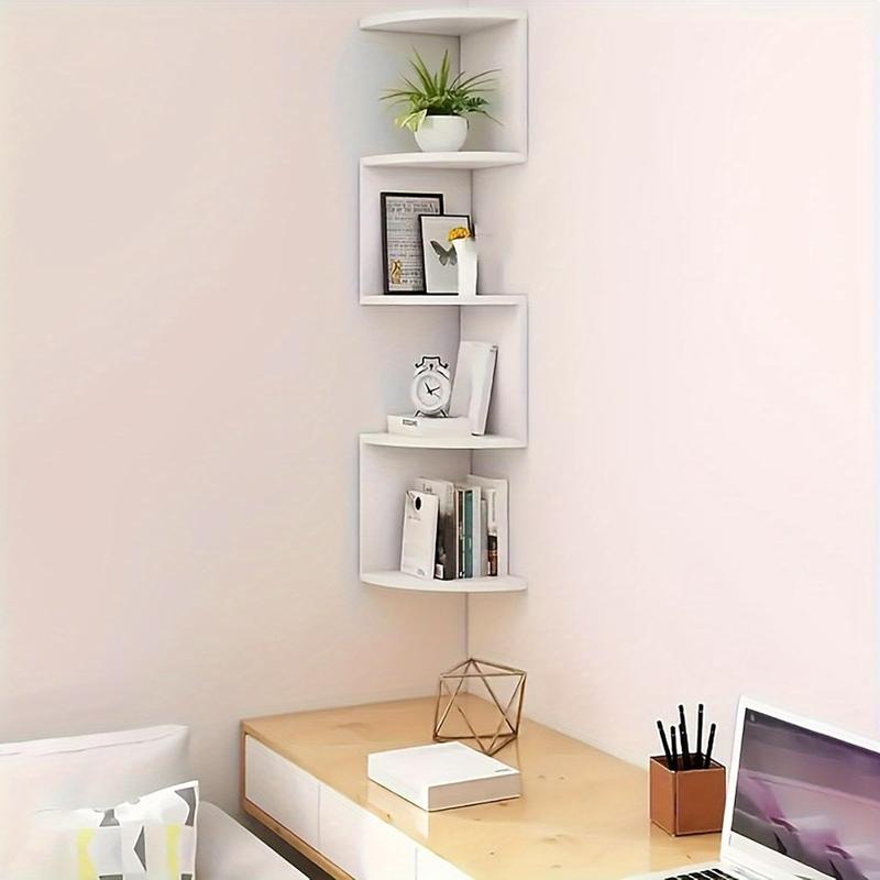 BOMCLAP Scaffale angolare a 5 ripiani bianco, moderno scaffale sospeso, scaffale salvaspazio per soggiorno. - 6