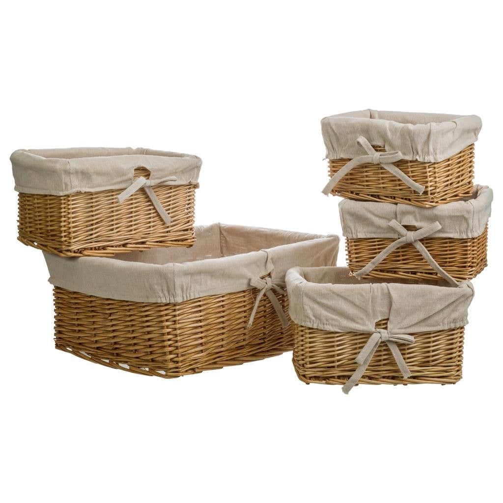 Set 5 Paniers Rangement Pliables Lin/Coton - Organisateur Tiroir Armoire | Beige