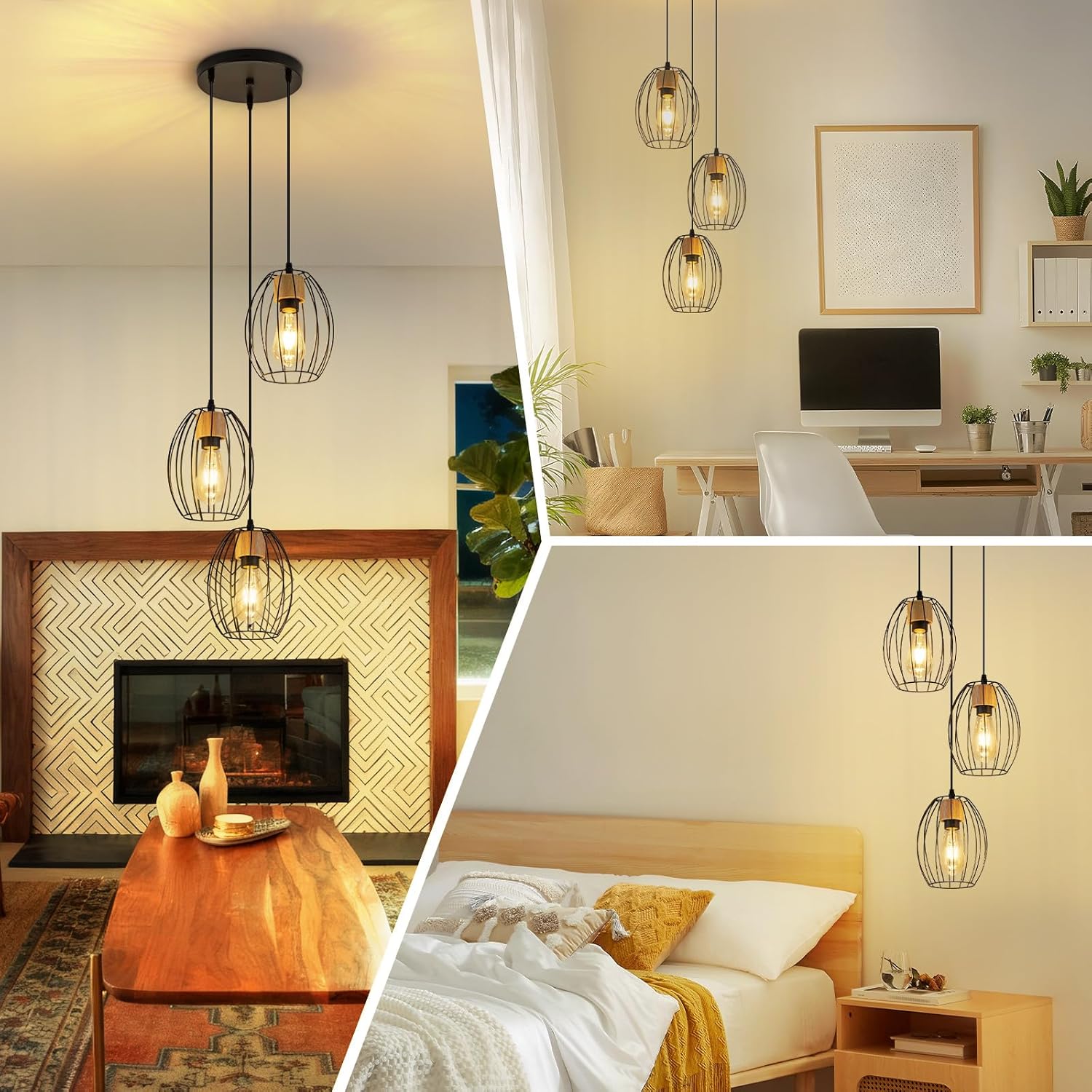 ZMH Czarna metalowa lampa wisząca E27 z 3 lampkami w stylu vintage, regulowana wysokość, żarówka nie jest dołączona - 5