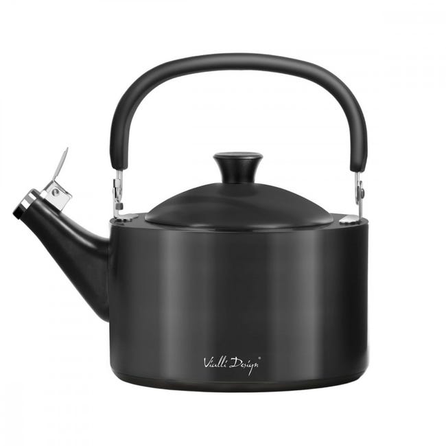 Théière bouilloire noire avec sifflet 1,5l - VIALLI DESIGN | Leroy Merlin