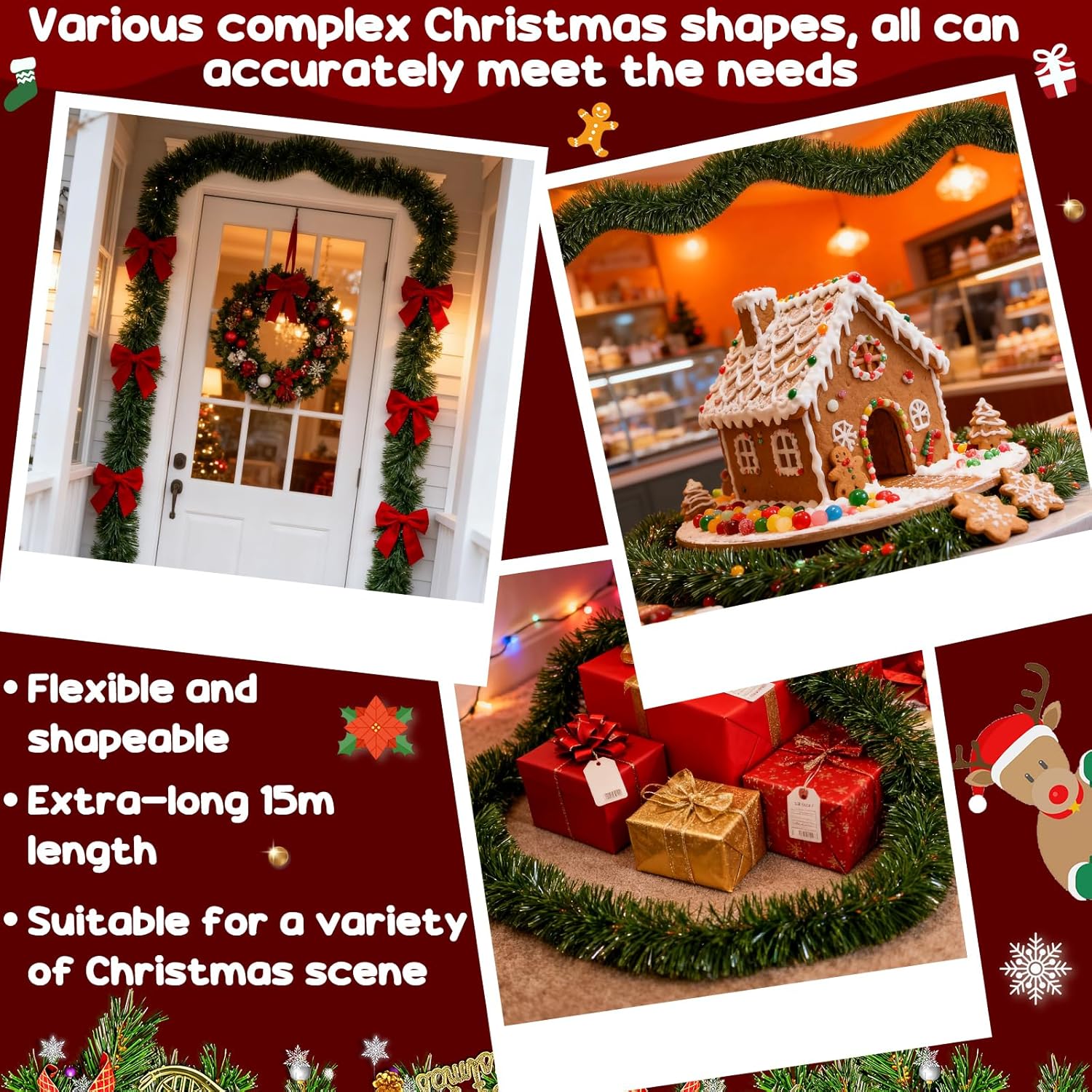 15M Guirlande Sapin de Noel Artificiel , Réaliste Imitation Sapin De Noël Décoration pour Chambre Porte Mur Fenêtre Cheminée - 4