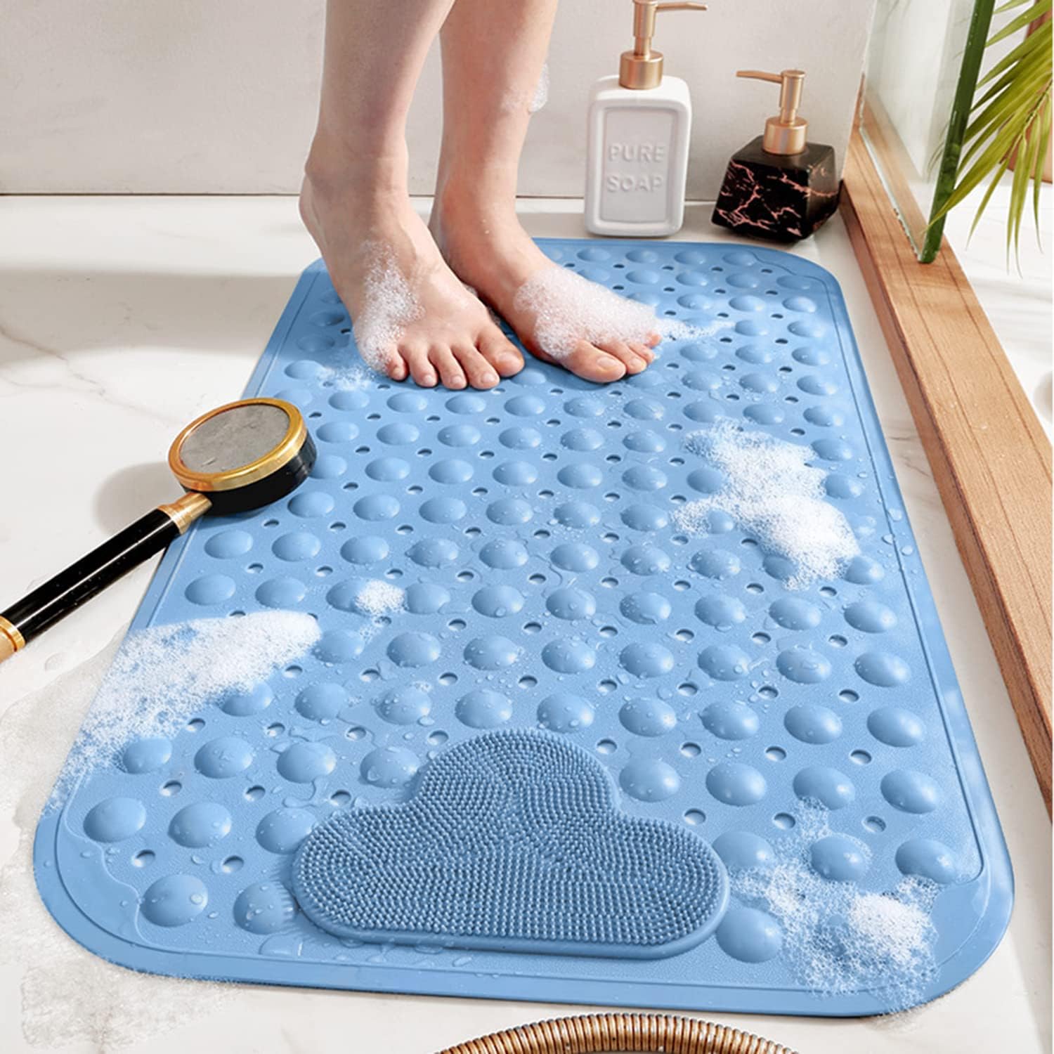 Tappetino Doccia Antiscivolo 90x60 Cm In TPE – Ventose E Massaggio Piedi, Antimuffa E Inodore