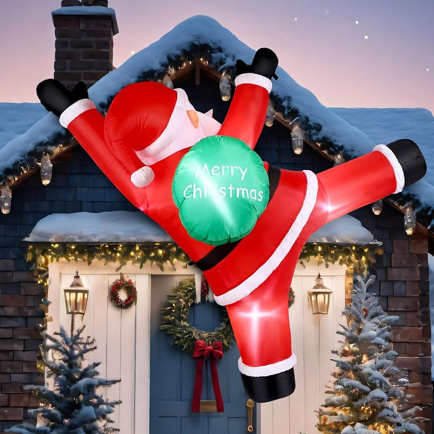Borsa Regalo Gonfiabile Babbo Natale Con Luci LED - Decorazione Natalizia Per Esterno 1,2m Con Ventilatore E Ancoraggi