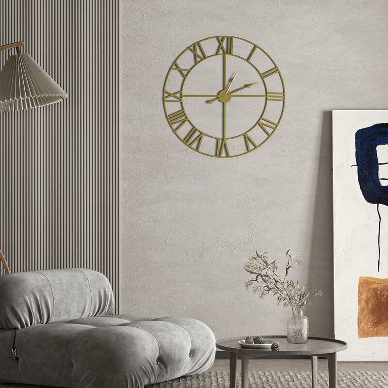 Horloge Grande horloge murale rétro en fer - Ronde - Silencieuse - Fonctionne avec piles - Chiffres romains - Pour décoration de salon（40 Cm） - 4