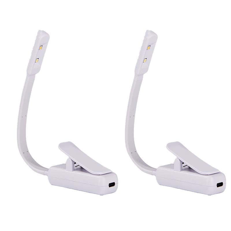 Zestaw 2 lamp LED do książek, lampka do czytania z klipsem, składana lampka nocna ładowana przez USB, płynna regulacja jasności w 3 kolorach, biała