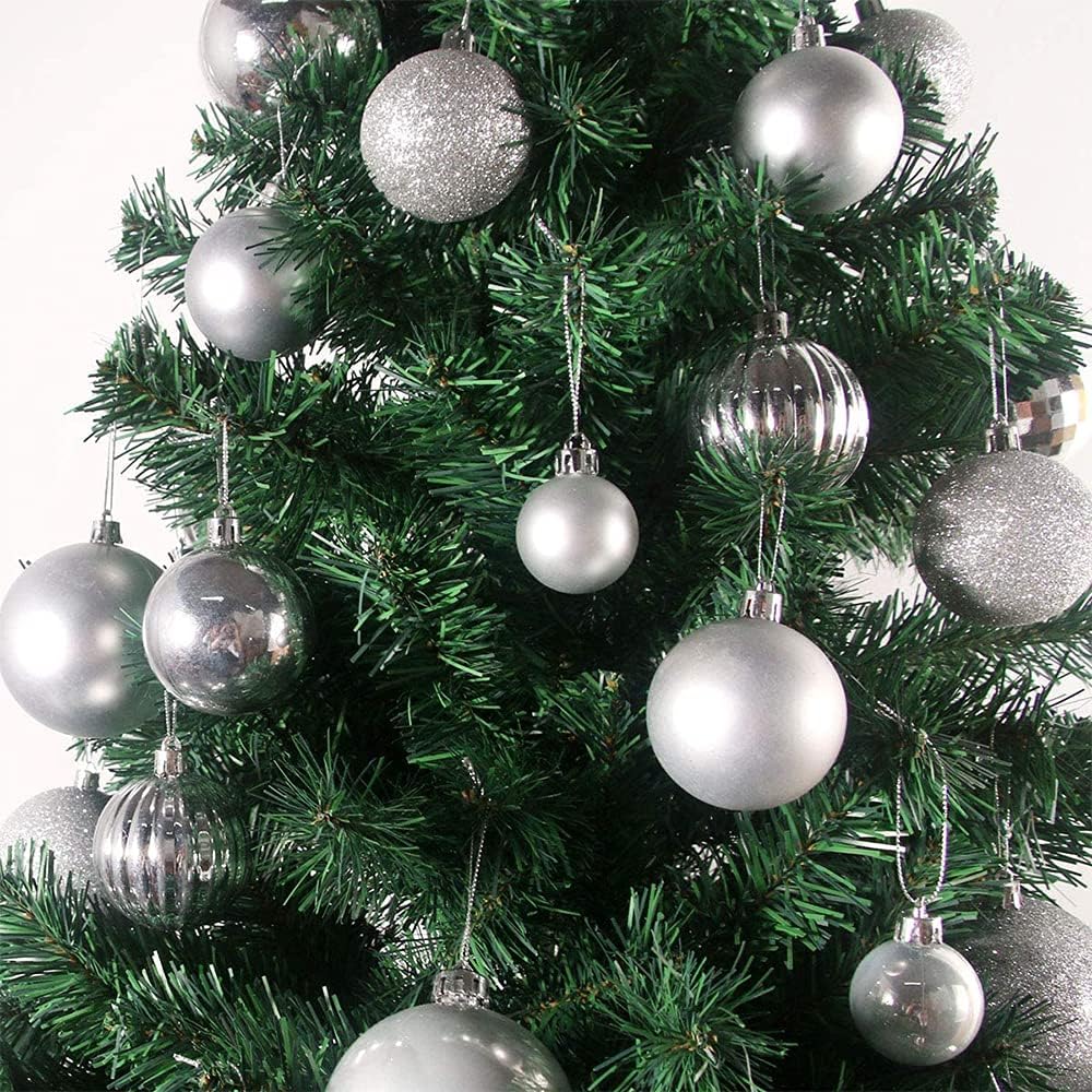 conjunto de 36 bolas de Natal de prata sortidas (3 cm de diâmetro), decorações de árvore de Natal inquebráveis, decorações de festa de casamento - 6