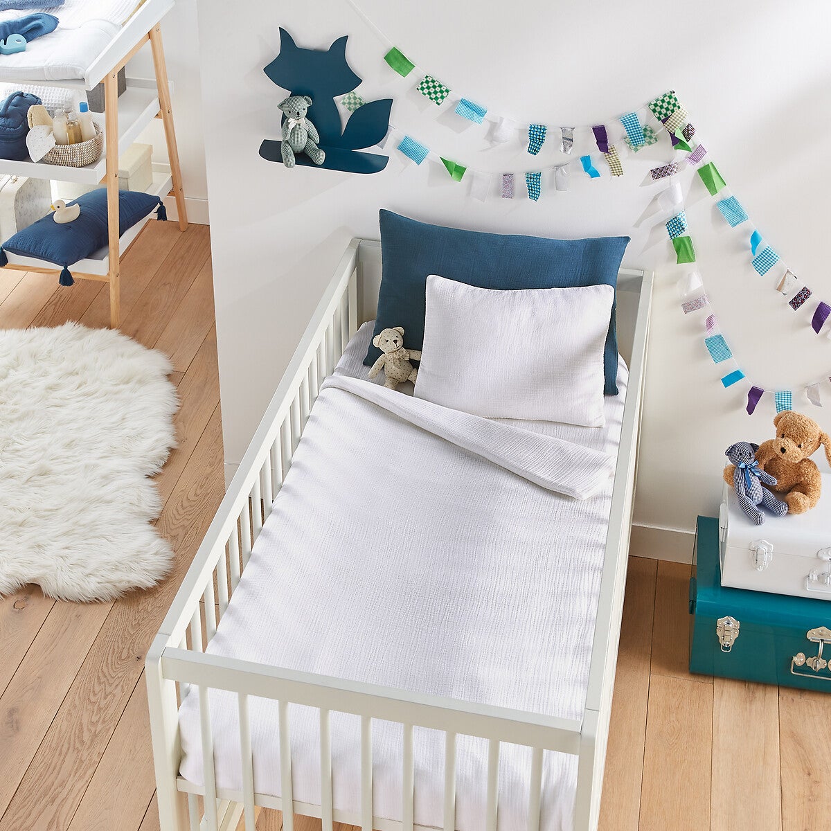 Drap-housse bébé gaze de coton uni, Kumla - Blanc - 70 x 140 cm - 2