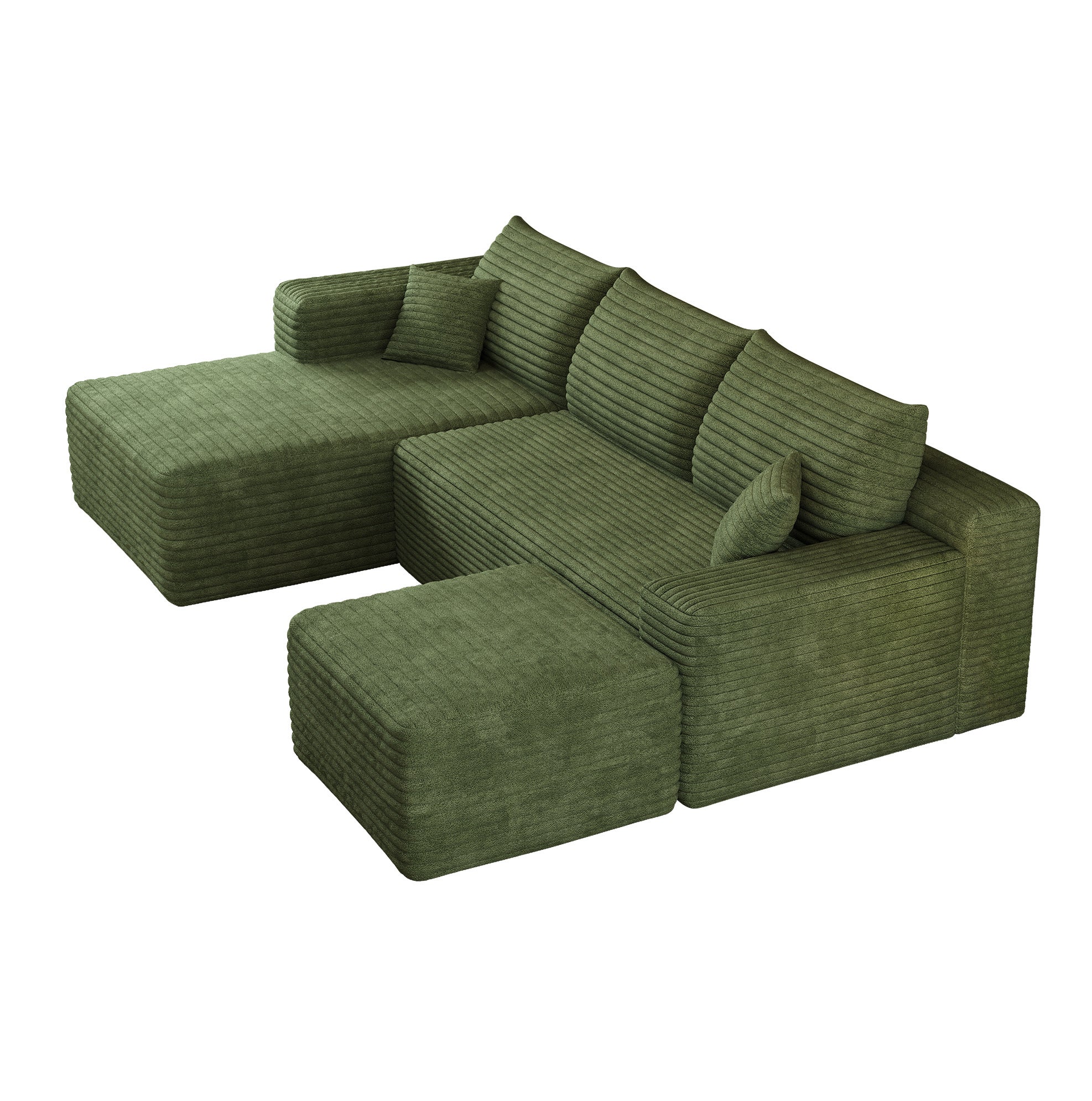 Canapé d'angle 4 places en tissu velours côtelé vert, mousse, 241 × 151 × 58 cm - 6