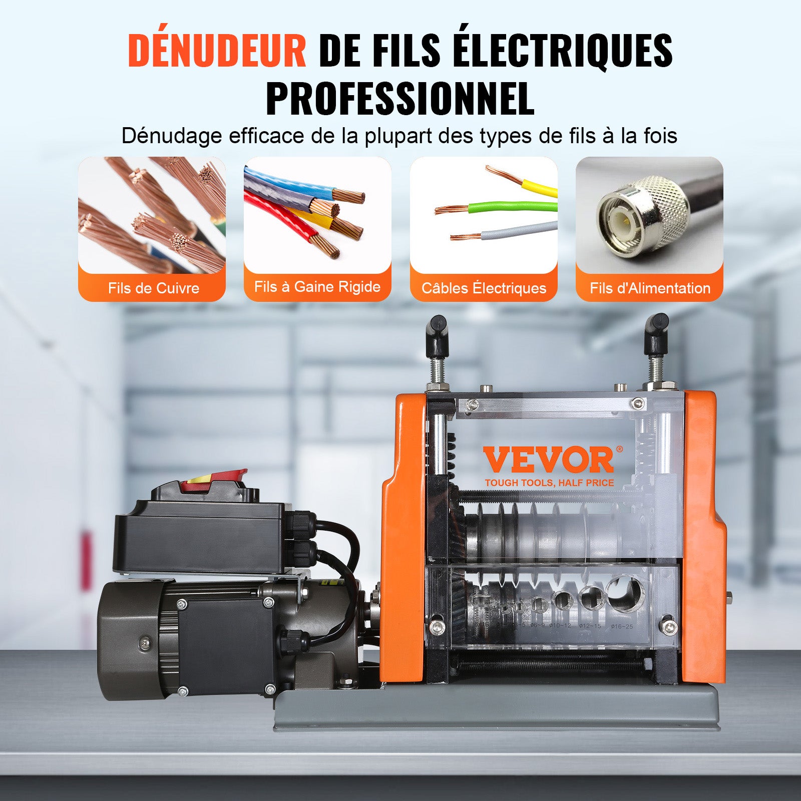 Machine à dénuder les fils automatique,SucceBuy dénudeur de câbles électriques de 0,06'' à 0,98'',60 W,éplucheur de fils avec référence profondeur - 5