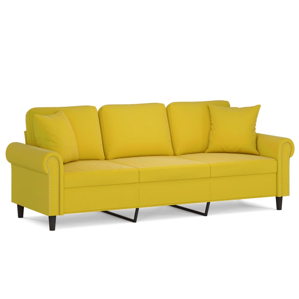 Sofá de 3 plazas | sofá de salón | sofá de descanso con cojines terciopelo amarillo 180 cm cfw995429