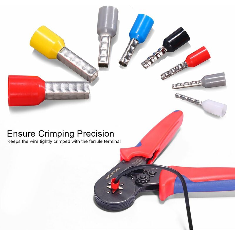 Pinza crimpatrice a 4 lati con 1200 puntalini per cavi, pinza crimpatrice per fili da 0,25–10 mm², per elettricisti professionisti - 3