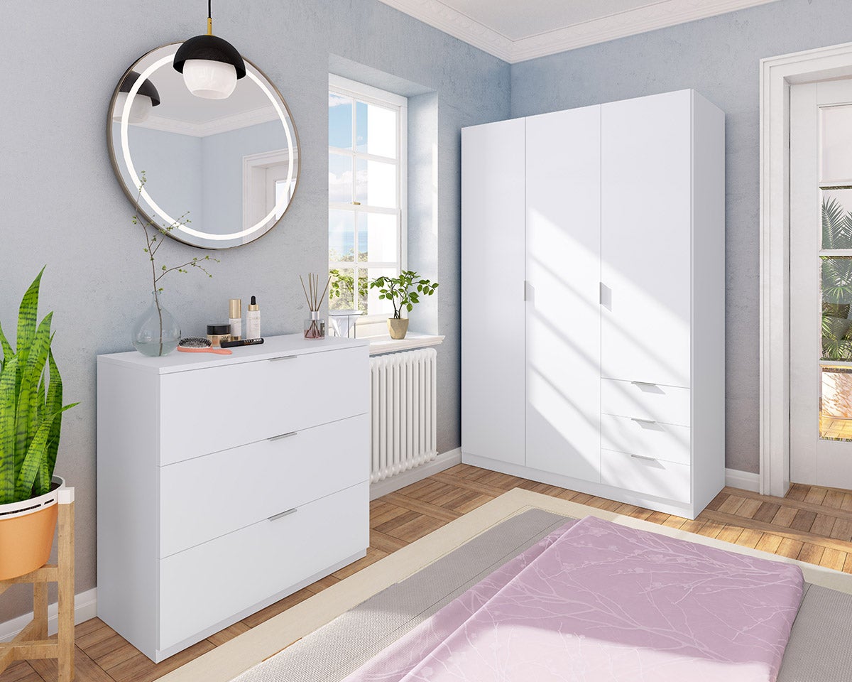 Armoire avec 3 portes et 3 tiroirs coloris Blanc en mélamine - Dim: 180 x 121 x 52 cm - 4