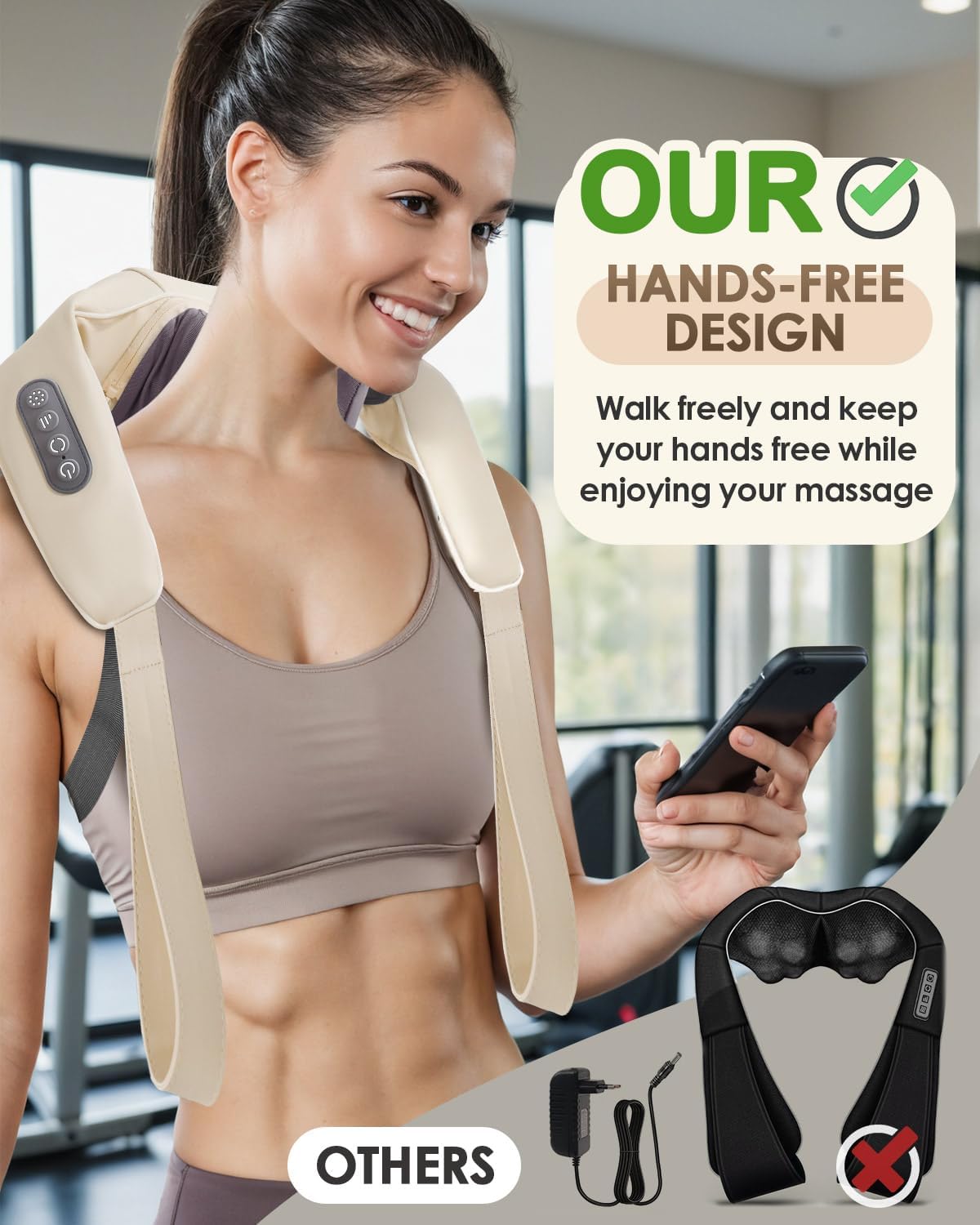 Masseur de cou avec charge de type C et design portable – Masseur d'épaule 6D pour soulager les douleurs au cou et aux épaules, avec chaleur - 2