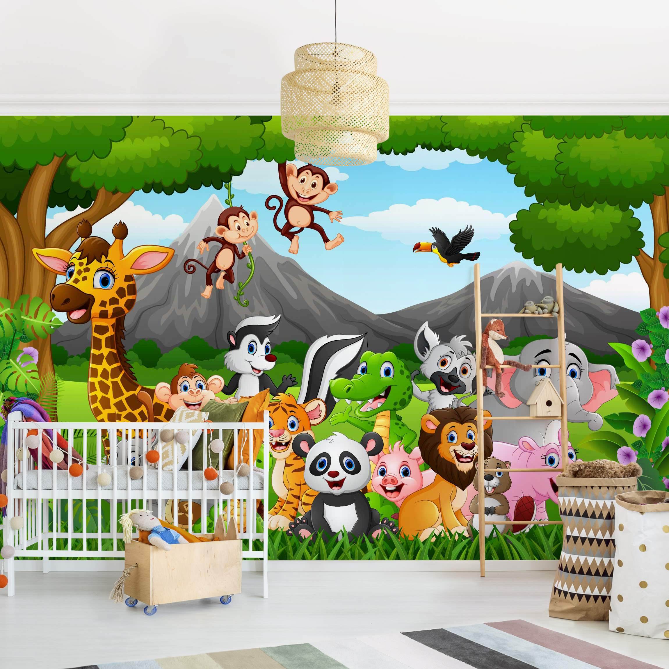 Tapisserie Murale Zoo Cartoon 230x180 Cm - Décor Enfant, Microfibre Douce, Pour Chambre Ou Extérieur - 10