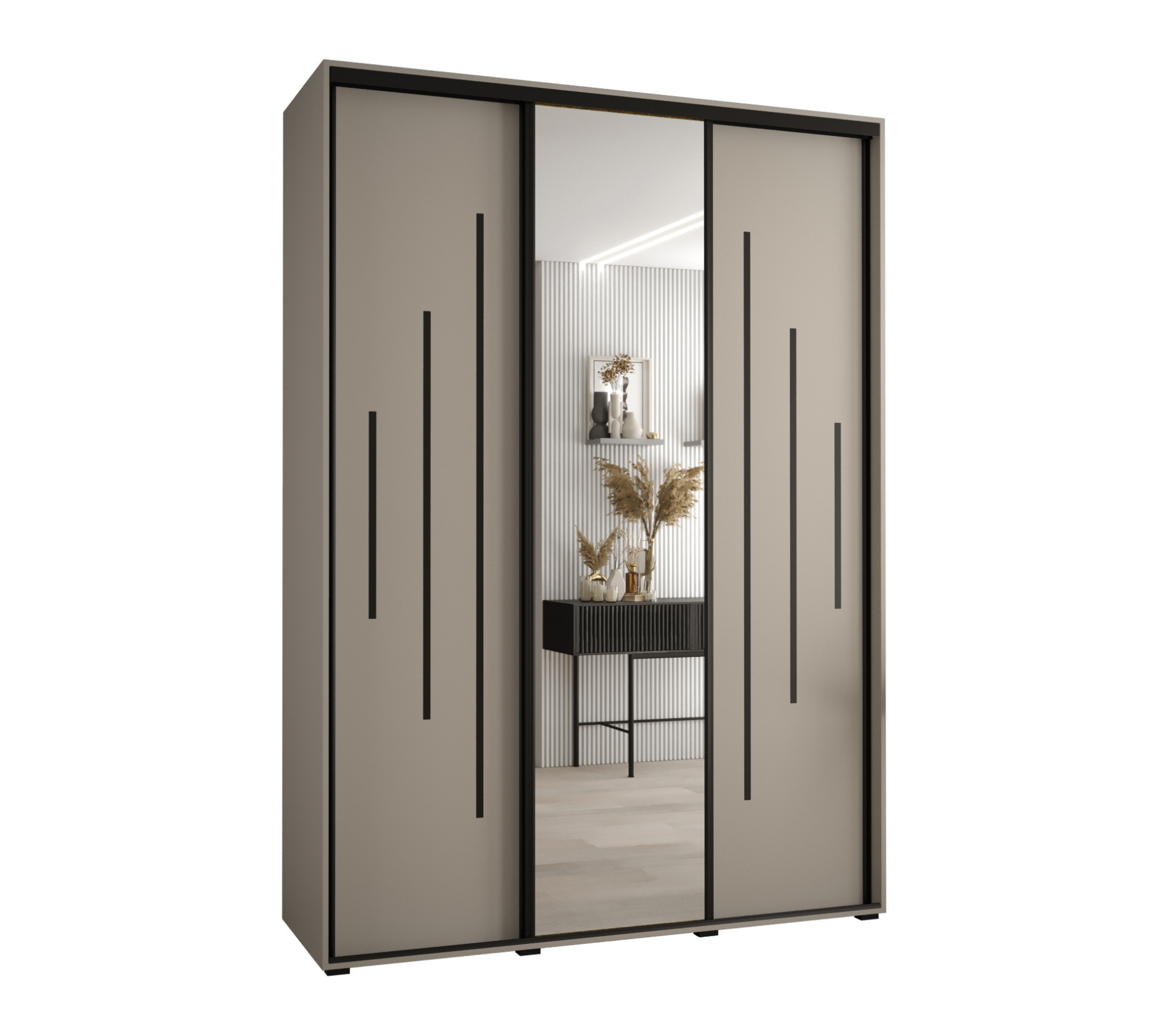 Szafa przesuwna z lustrem wysoka Dakota 13 170 x 45 x 235,2 cm kaszmir + u. czarny - Abiks Meble