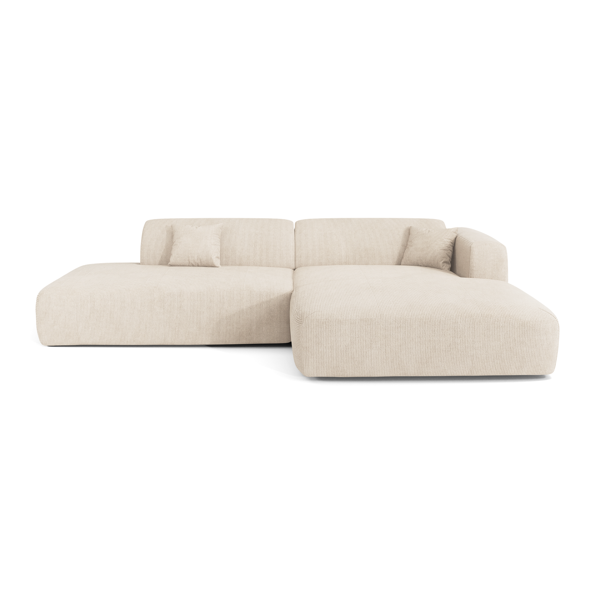 Canapé angle droit ouvert MYRA velours côtelé crème | Leroy Merlin
