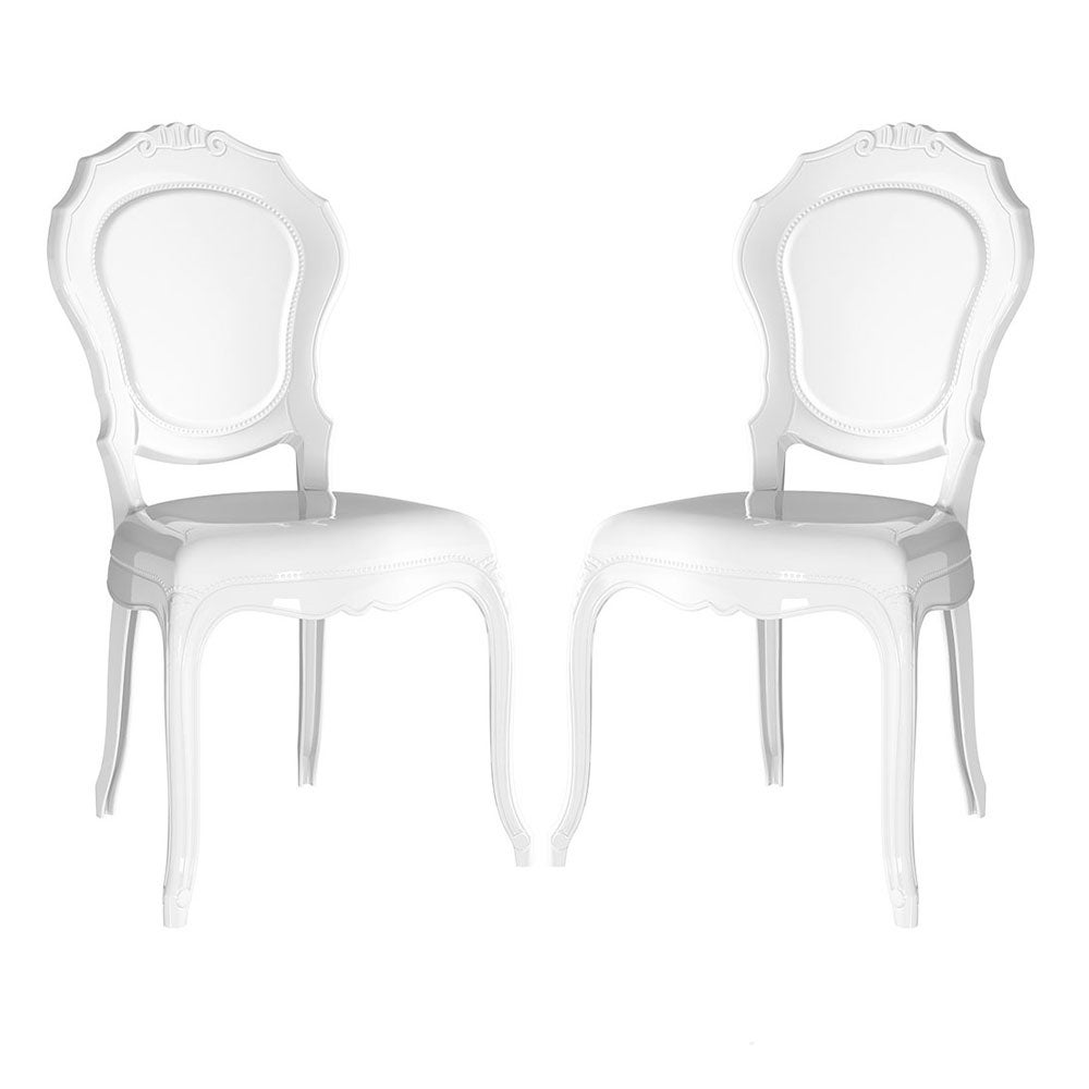 Set 2 Sedie In Policarbonato Stile Barocco – 53x50x97,5 Cm, Plastica Resistente, Per Interni Ed Esterni, Cerimonie E Ristoranti