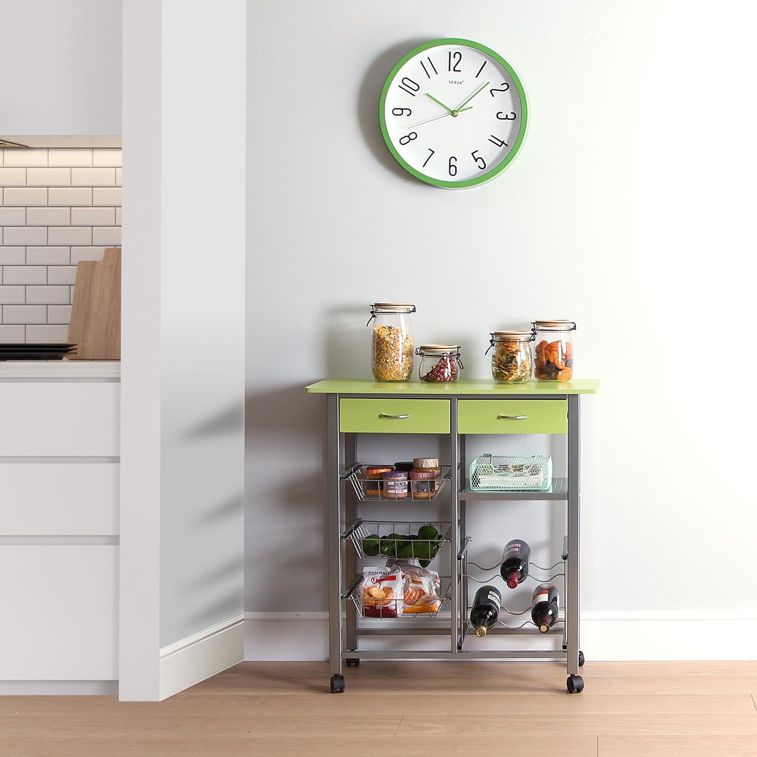 Carrello Da Cucina COSTWAY Con Portabottiglie - 3 Ante, Ruote, 67x37x86cm - Foto 10