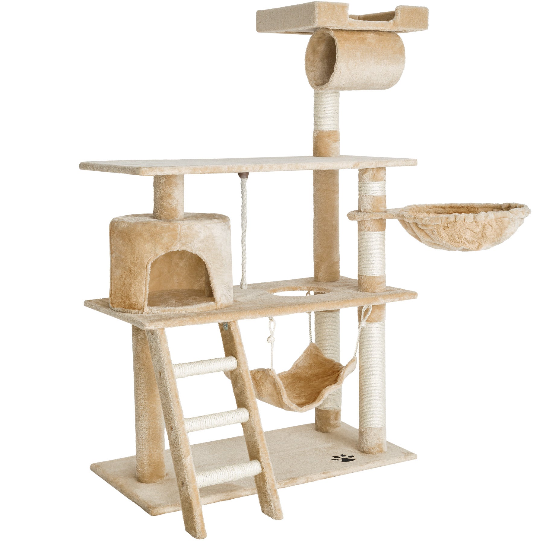 Arbre à chat en sisal avec hamac, griffoir, cabane et cordelette de jeu 105 x 60 x 141 cm TECTAKE - 2