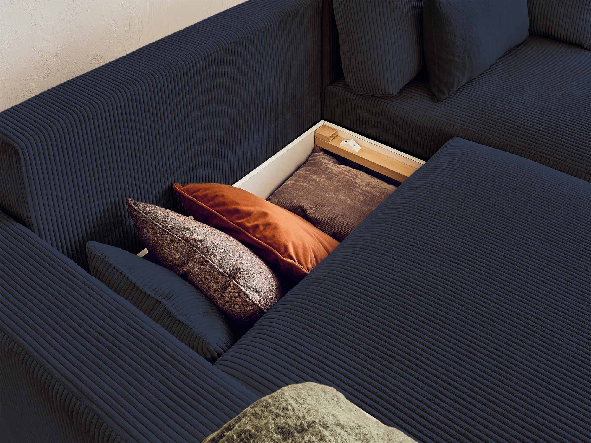 Canapé d'angle réversible convertible 4 places en velours côtelé bleu nuit - PIVOINE - Best Mobilier - 3