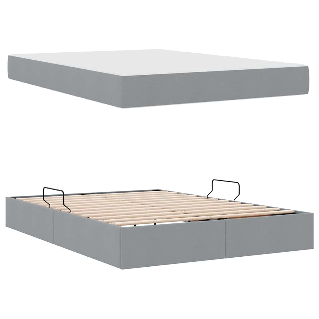 Lit avec rangement et matelas gris clair 140 x 190 cm polyester - 8