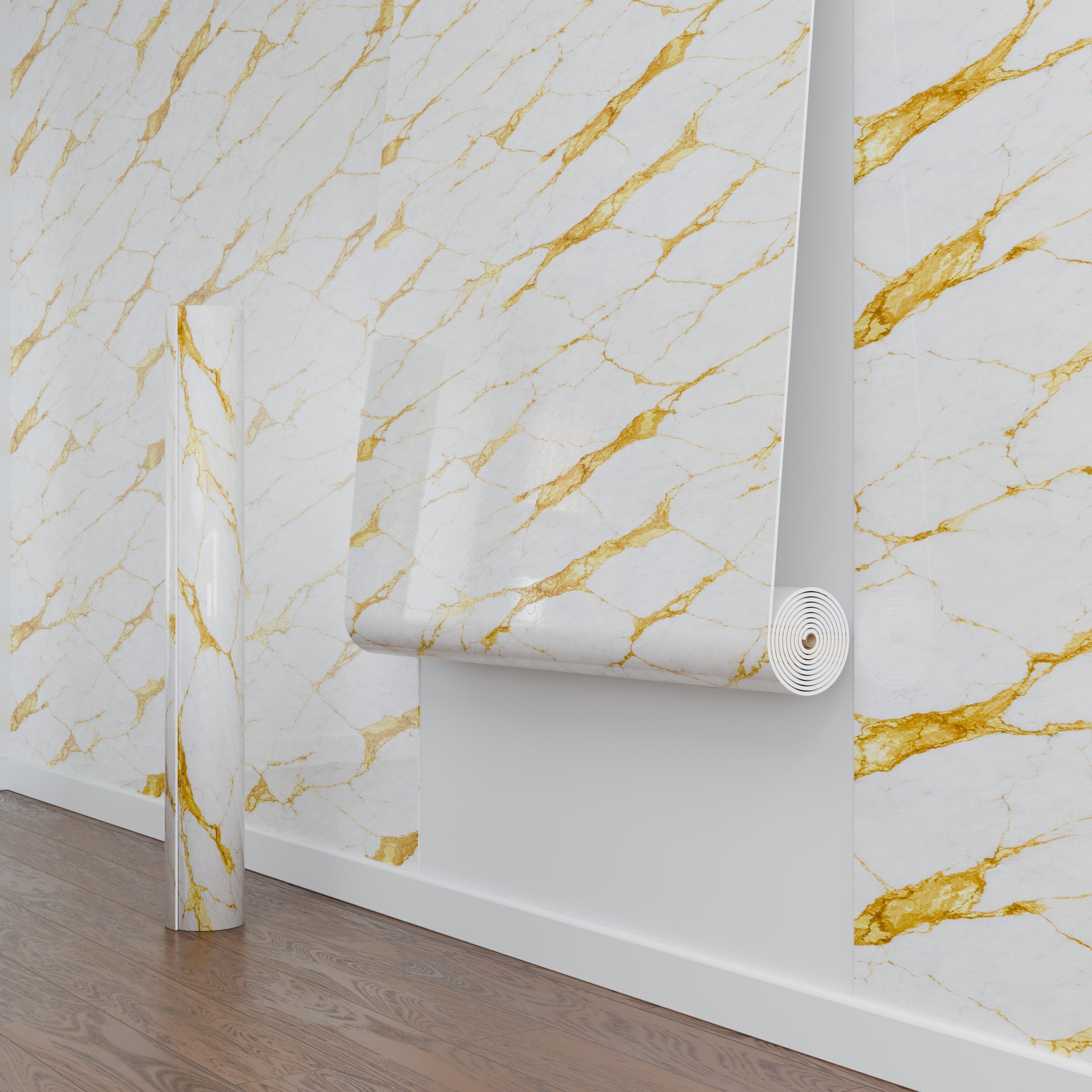 Panneau mural – Blanc Or – Effet Marbre – 250x120x0.3CM - 2