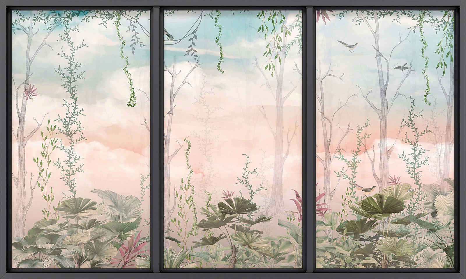 Papier peint panoramique intissé décoratif Trompe l'oeil baie vitrée - Forêt - L195 cm x H117 cm - 2