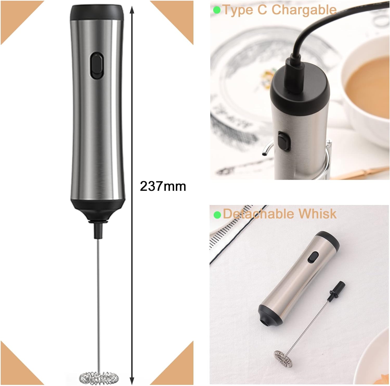 Montalatte elettrico, montalatte ricaricabile tramite USB, potente