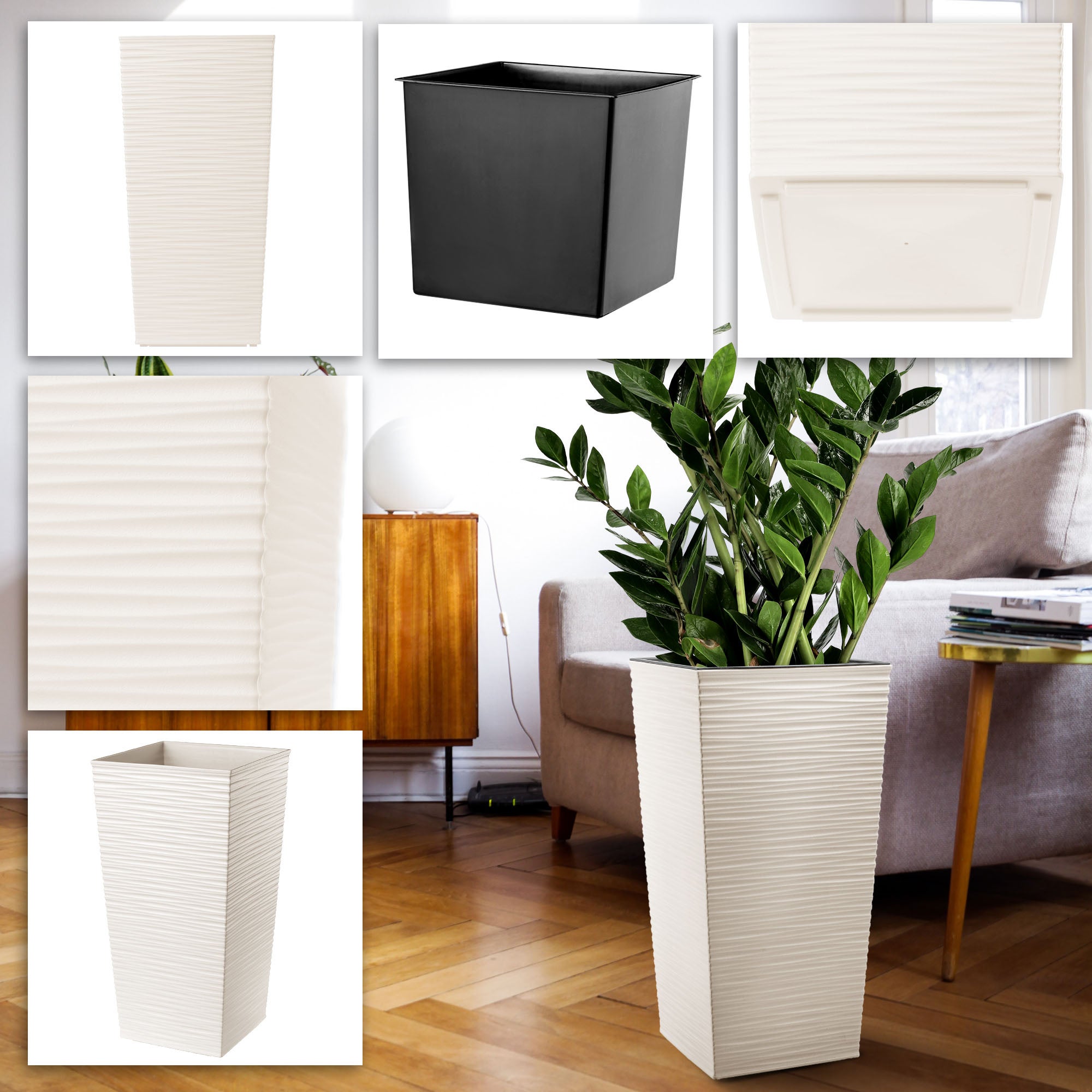 KADAX Vaso da Fiori Alto, Grande Fioriera in plastica per la Decorazione Moderna ed Elegante di Interni ed Esterni, Vaso da Fiori (46,5 cm, Crema) - 3