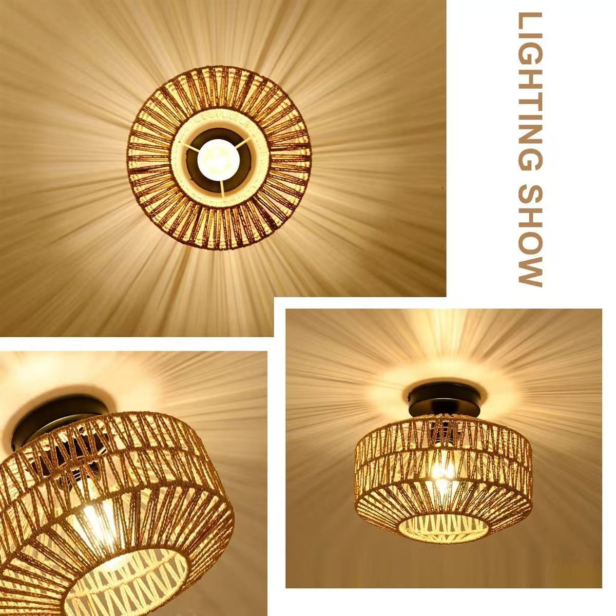 Lot de 2 lampes semi-encastrées style bohème, tissées à la main, ampoules E27, pour chambre, cuisine et couloir - 5