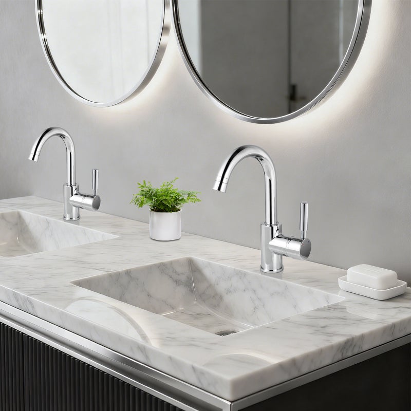 LOVHAUS Bateria Łazienkowa, Obrotowa w 360° Chromowana Mosiądz Bateria Umywalkowa z Mieszaczem Ciepłej/Zimnej Wody 2 Sztuki