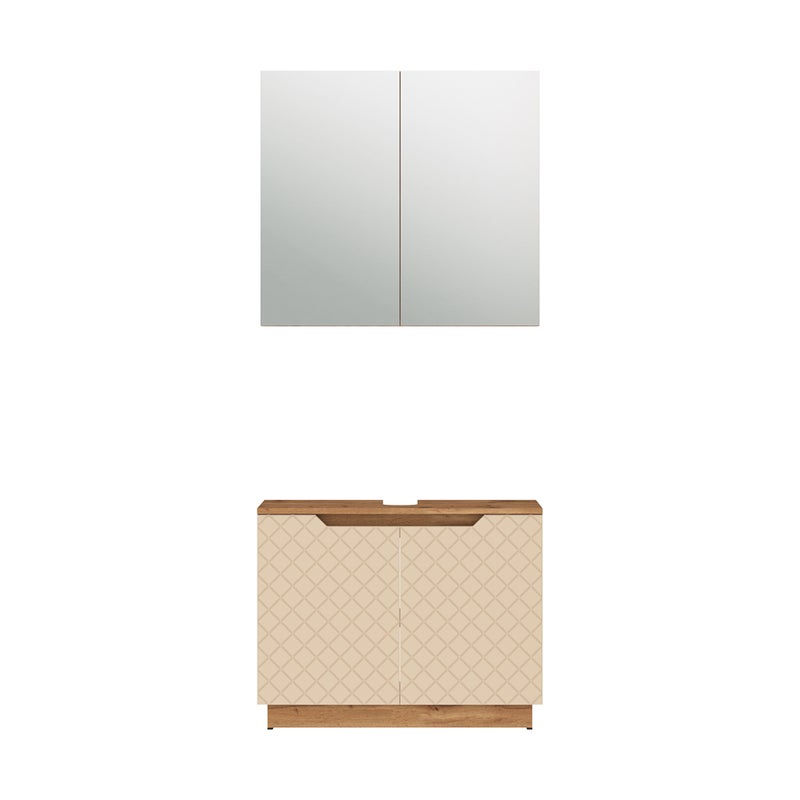 Vicco Zestaw mebli łazienkowych Lotta, Dąb/kaszmir ze strukturą płytek, 2 części