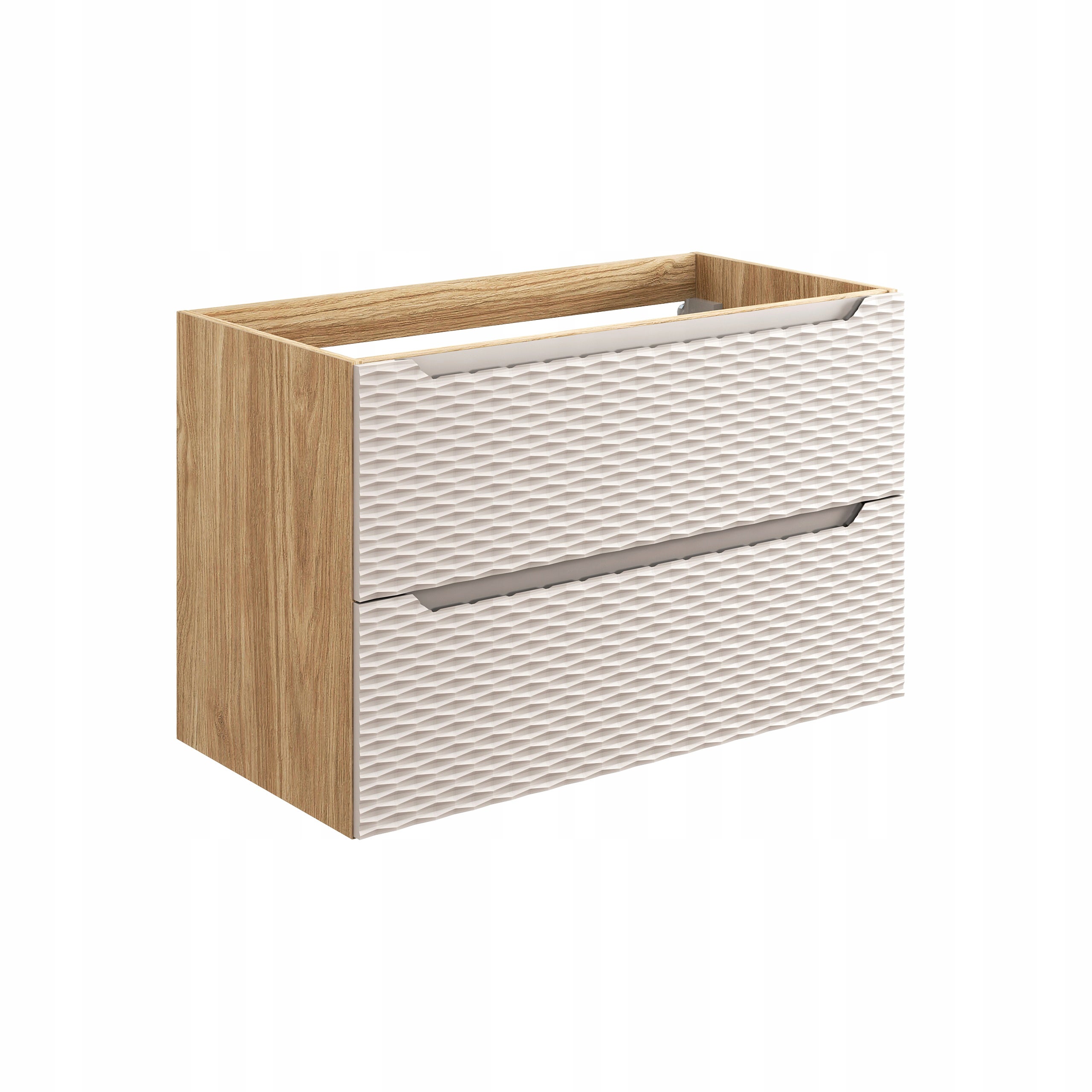 Szafka łazienkowa OCEAN 90 cm beżowa dąb olejowany front 3D MDF wisząca 2 szuflady - 8