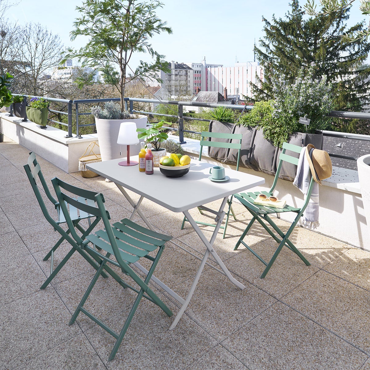 Table à manger de jardin rectangulaire en Acier Beige 4 places - 7