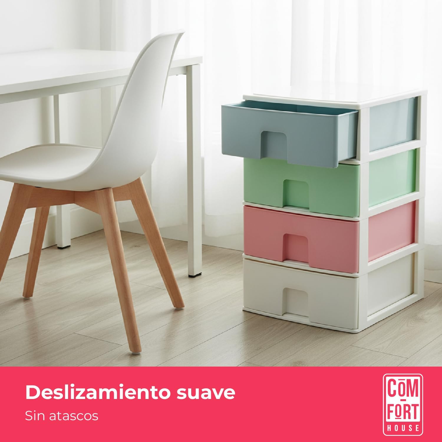 COM-FORT HOUSE | Cajonera Apilable de Plástico | Modelo Multicolor | Color Blanco | Modelo de 4 Cajones | Cajones de Almacenamiento Modular - 4