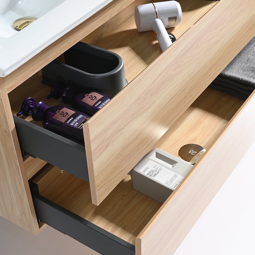 Meuble salle de bain double vasque 120cm bois naturel avec miroir LED LB-8331C - 7