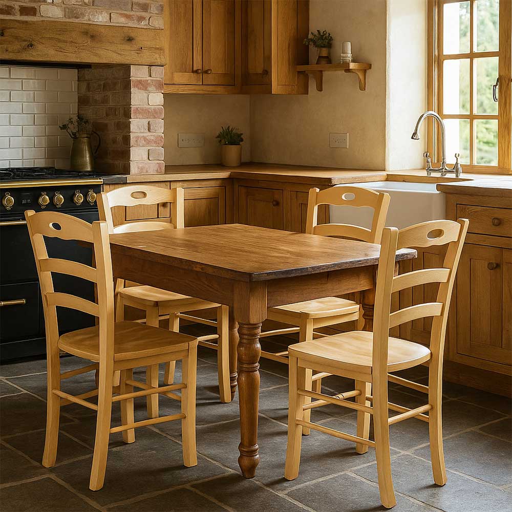 Chaise de salle à manger cuisine Loris en bois naturel avec assise en bois massif - 2