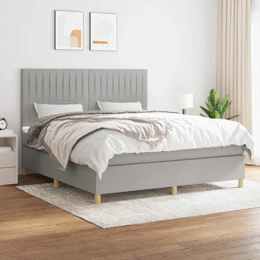 VidaXL Cama box spring con colchón tela gris claro 180x200 cm Leroy