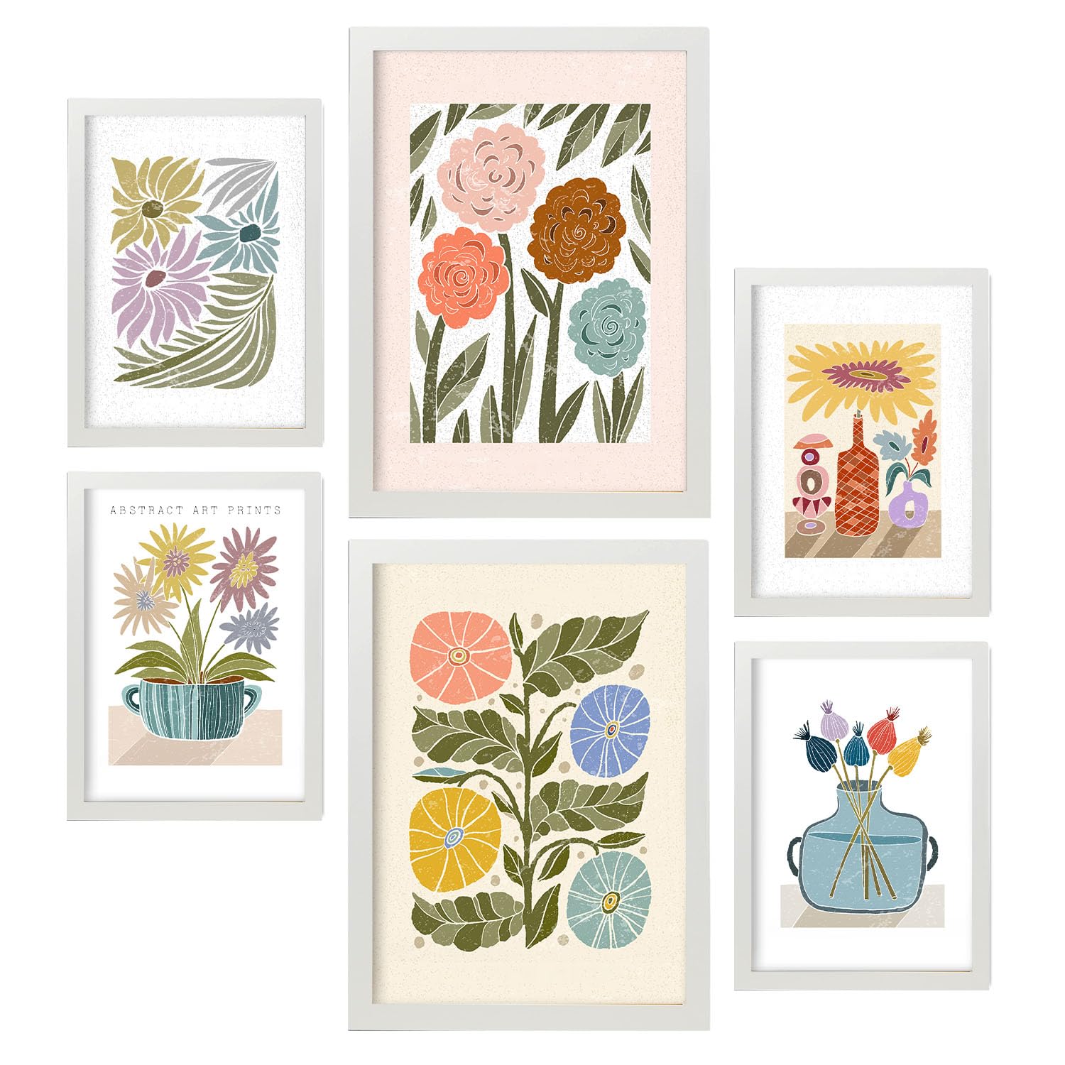 Nacnic set 6 laminas de bloom de étnico cuadros decorativos estéticos para su sala de estar dormitorio hogar impresión a4 y a3 con marcos blanco
